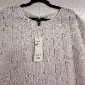 Eileen Fisher Womens White Plaid Knit Sleeveless Linen Top Size S/M